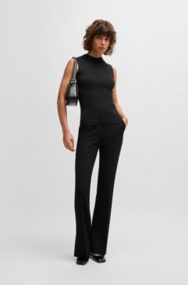 Sleeveless ribbed top with sparkle effect, Black