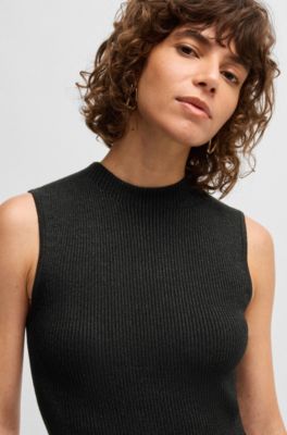Sleeveless ribbed top with sparkle effect, Black