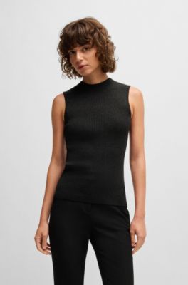 Sleeveless ribbed top with sparkle effect, Black