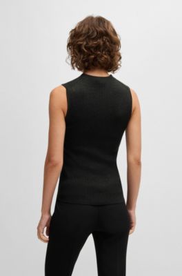 Sleeveless ribbed top with sparkle effect, Black