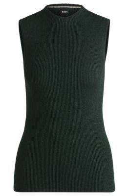 Sleeveless ribbed top with sparkle effect, Dark Green
