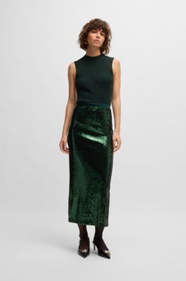Sleeveless ribbed top with sparkle effect, Dark Green