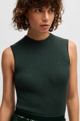 Sleeveless ribbed top with sparkle effect, Dark Green