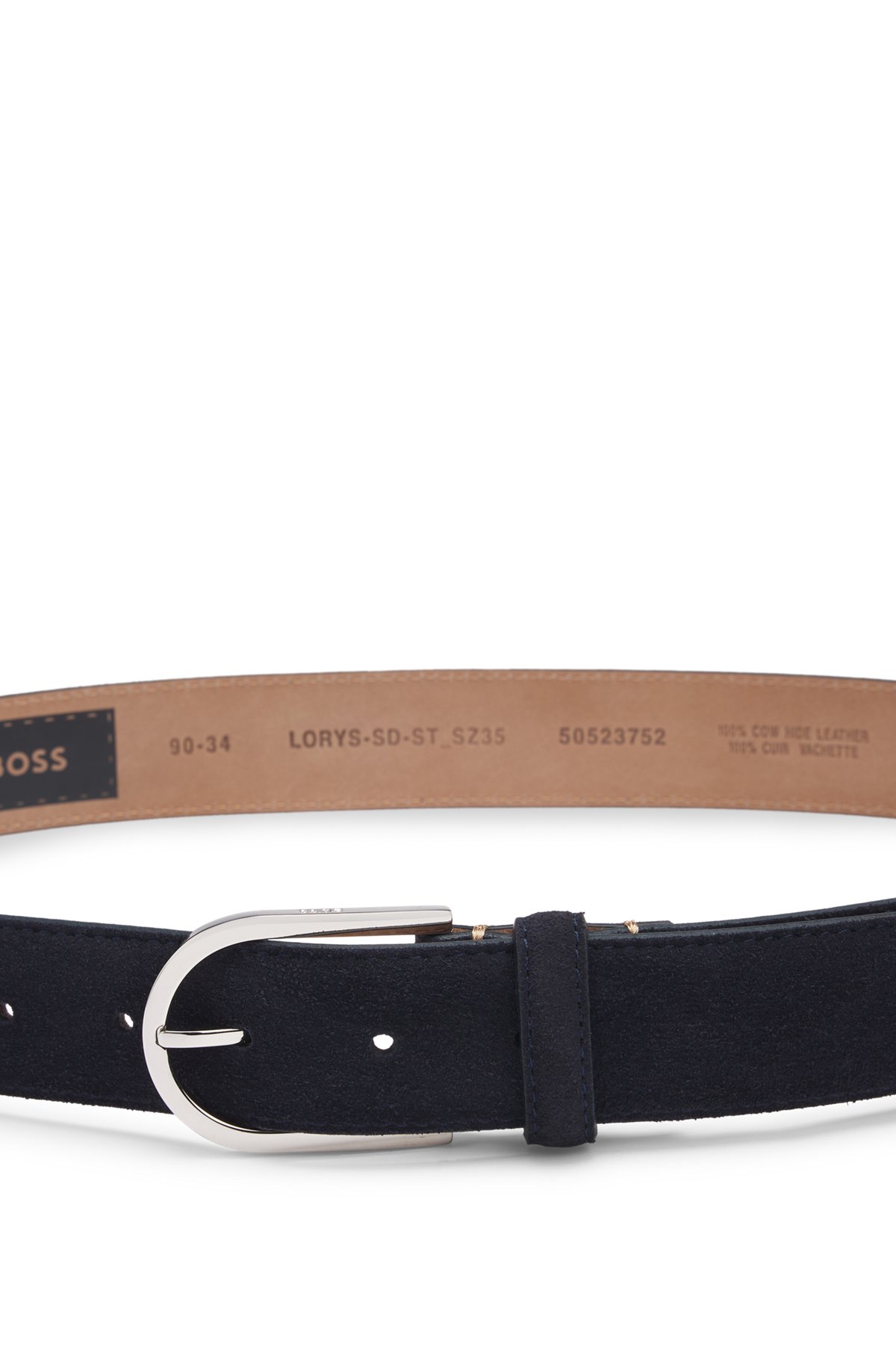 BOSS - Italian-suede belt with rounded brass buckle