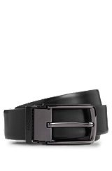 Reversible Italian-leather belt with branded keeper, Black