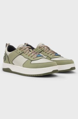 Mixed-material trainers with two sets of laces, Light Green