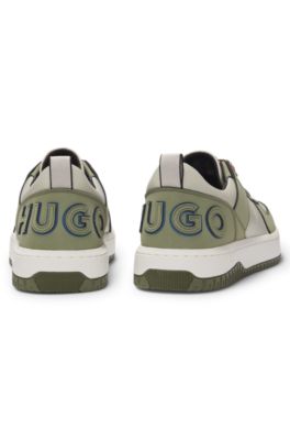 Mixed-material trainers with two sets of laces, Light Green