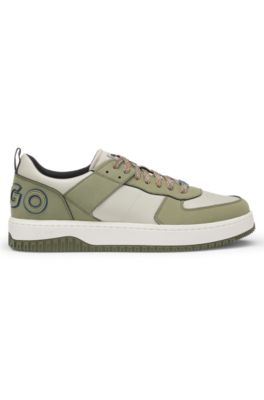 Mixed-material trainers with two sets of laces, Light Green