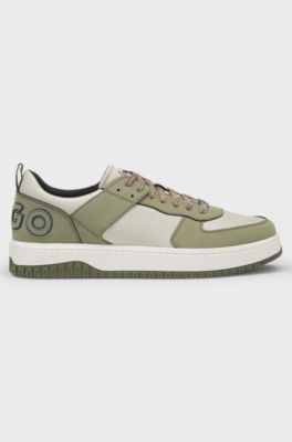 Mixed-material trainers with two sets of laces, Light Green