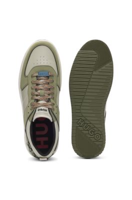 Mixed-material trainers with two sets of laces, Light Green