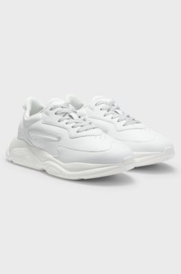 Mixed-material trainers with canvas-effect fabric, White