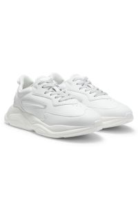 Mixed-material trainers with canvas-effect fabric, White
