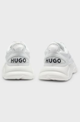 Mixed-material trainers with canvas-effect fabric, White