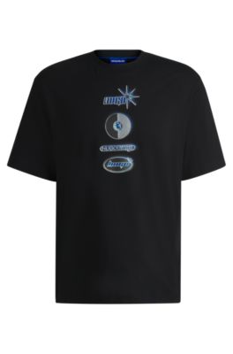 Cotton-jersey T-shirt with seasonal artwork, Black