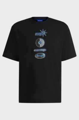 Cotton-jersey T-shirt with seasonal artwork, Black