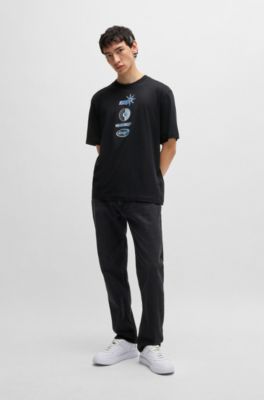 Cotton-jersey T-shirt with seasonal artwork, Black