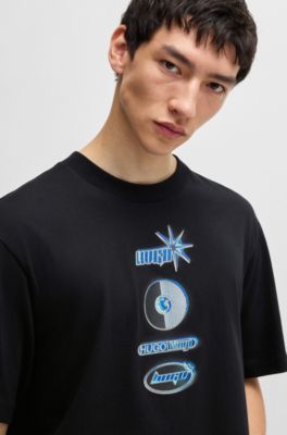 Cotton-jersey T-shirt with seasonal artwork, Black