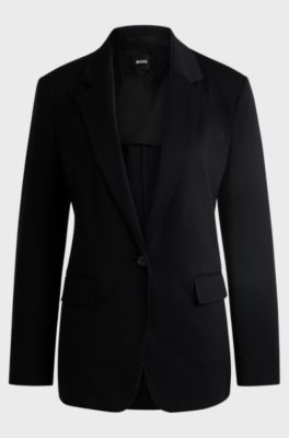 Relaxed-Fit Blazer aus knitterfreiem Stretch-Jersey, Schwarz