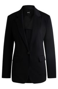 Relaxed-fit blazer van kreukbestendige stretchjersey, Zwart
