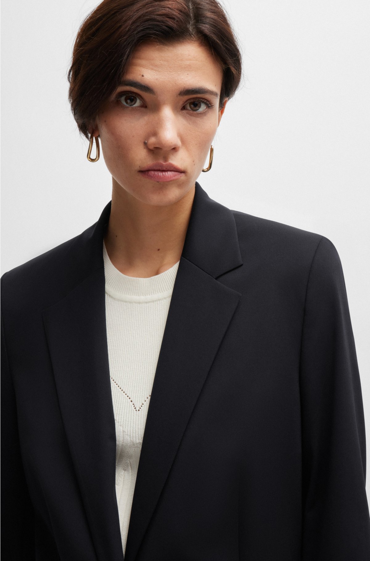 Relaxed-fit jacket in crease-resistant stretch jersey, Black