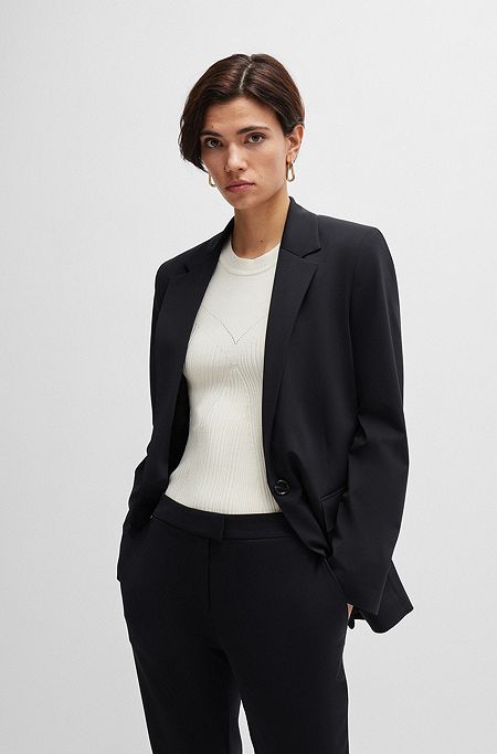 Relaxed-fit jacket in crease-resistant stretch jersey, Black
