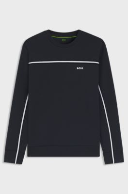 Cotton-blend regular-fit sweatshirt with tape inserts, Dark Blue