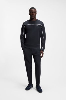 Cotton-blend regular-fit sweatshirt with tape inserts, Dark Blue