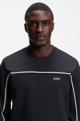 Cotton-blend regular-fit sweatshirt with tape inserts, Dark Blue