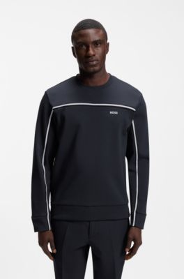 Cotton-blend regular-fit sweatshirt with tape inserts, Dark Blue