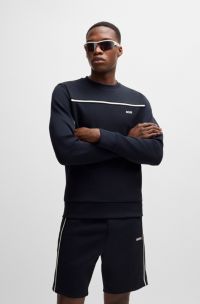 Cotton-blend regular-fit sweatshirt with tape inserts, Dark Blue