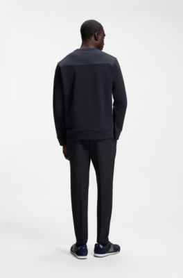 Cotton-blend regular-fit sweatshirt with tape inserts, Dark Blue