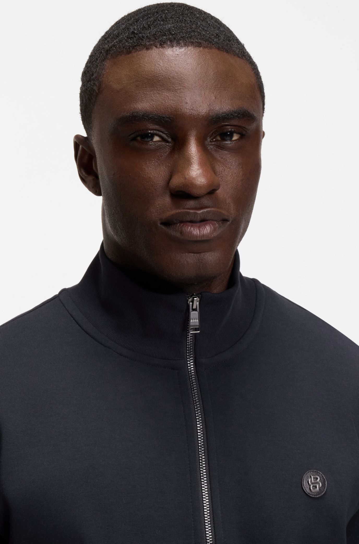 Zip-up sweatshirt with Double-B-monogram badge, Dark Blue