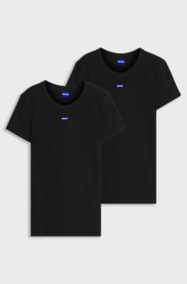 Slim-fit T-shirt in ribbed stretch cotton with logo, Black