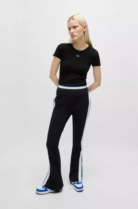 Slim-fit stretch-cotton T-shirt with blue logo badge