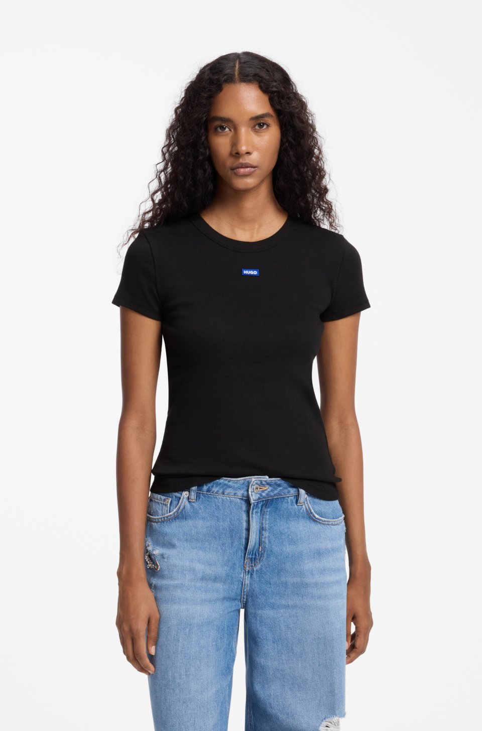 Slim-fit T-shirt in ribbed stretch cotton with logo