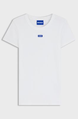 Slim-fit T-shirt in ribbed stretch cotton with logo, White