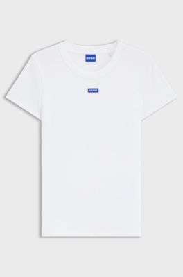 Slim-fit T-shirt in ribbed stretch cotton with logo, White