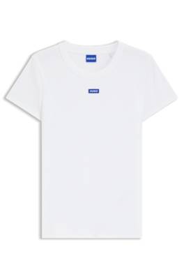 Hugo Slim-fit T-shirt in ribbed stretch cotton with logo dam – bild 4