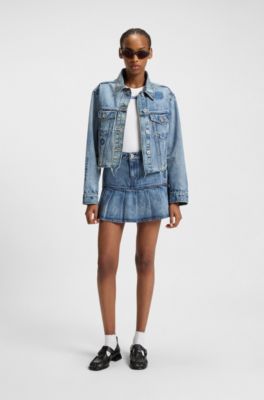 スリムフィットTシャツ ストレッチコットン リブ スタックロゴ, ホワイト