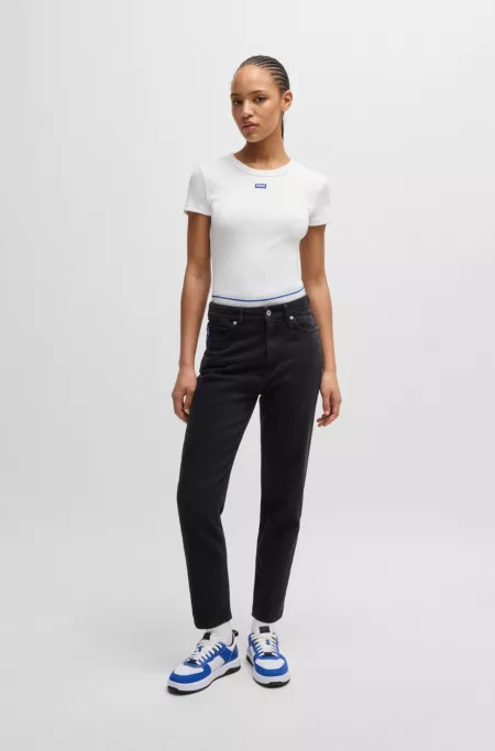 Slim-fit stretch-cotton T-shirt with blue logo badge