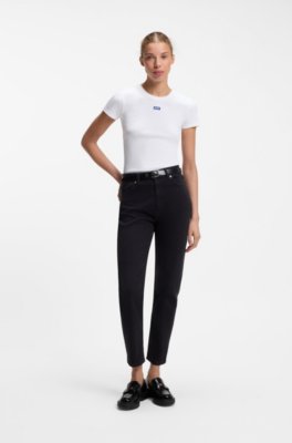 Hugo Slim-fit T-shirt in ribbed stretch cotton with logo dam – bild 2