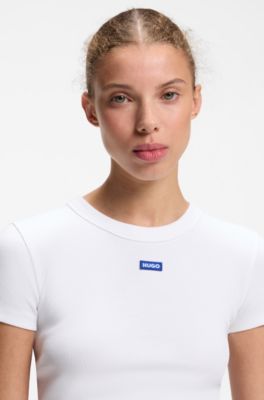 Slim-fit T-shirt in ribbed stretch cotton with logo, White