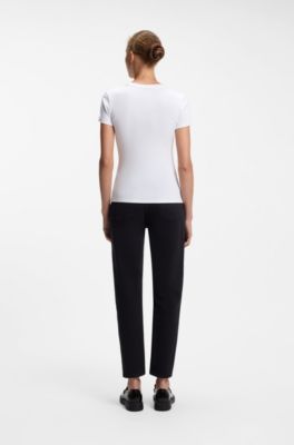 Slim-fit T-shirt in ribbed stretch cotton with logo, White