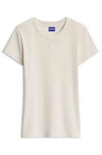 Slim-fit T-shirt in ribbed stretch cotton with logo, Natural