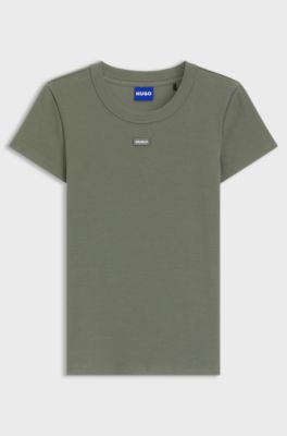 Slim-fit T-shirt in ribbed stretch cotton with logo, Green