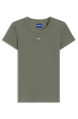 Hugo Slim-fit T-shirt in ribbed stretch cotton with logo dam – bild 4