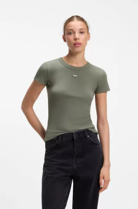 T-shirt Slim en coton stretch avec étiquette logotée