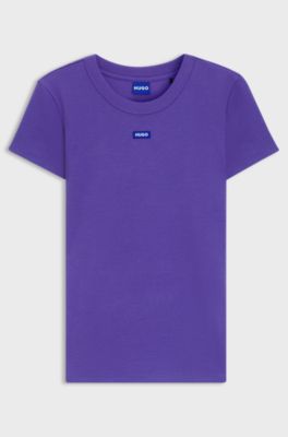 Slim-fit T-shirt in ribbed stretch cotton with logo, Purple