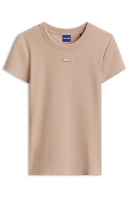 Slim-fit T-shirt in ribbed stretch cotton with logo, light pink