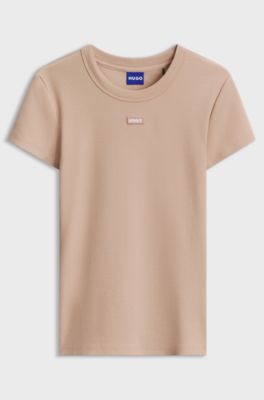 Slim-fit T-shirt in ribbed stretch cotton with logo, Light Pink